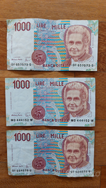 3 banconote da 1000 Lire Montessori