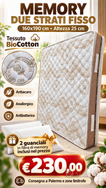 Materasso Memory 160x190 H25 + 2 Guanciali free