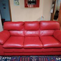 Divano 3 posti in pelle rossa
