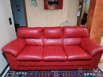 Divano 3 posti in pelle rossa