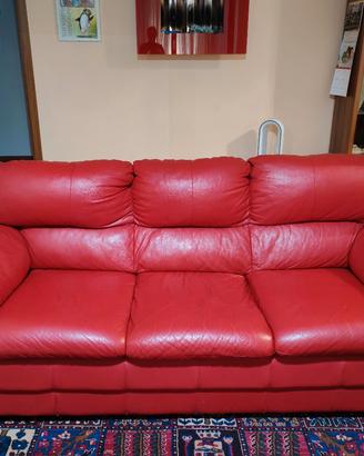 Divano 3 posti in pelle rossa