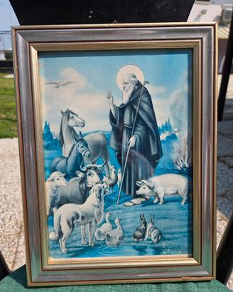 Quadretto Vintage Sant'Antonio Abate con Animali -
