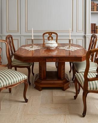 Tavolo Ottagonale Liberty Noce Massello intagliato