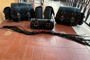 Set borse moto custom + fruste decorative in pelle