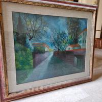Quadro di artista locale e cornice in legno 