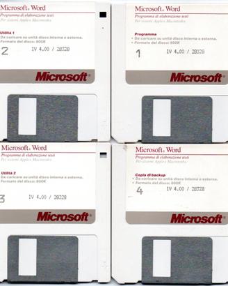 Microsoft word per Mac 4 Floppy 800K  Versione 4.0