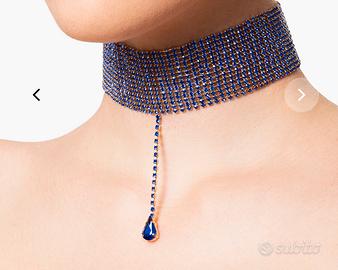 Collana Choker zirconi blu con pendente centrale