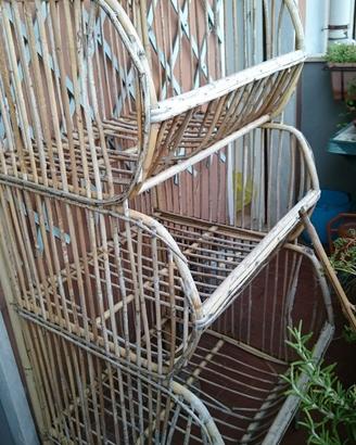 Scaffale portapane a tre ceste giunco vintage