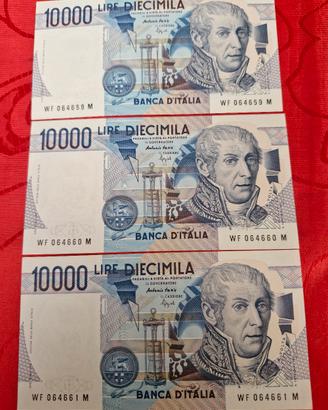 3 banconote 10000lire Volta n. serie progressiva 