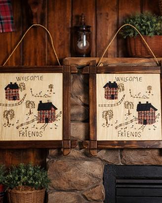 Coppia quadretti country "Welcome Friends"