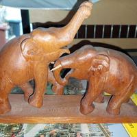 COPPIA ELEFANTI in legno tek, 25 x 6 x 19h