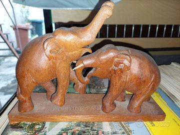 COPPIA ELEFANTI in legno tek, 25 x 6 x 19h