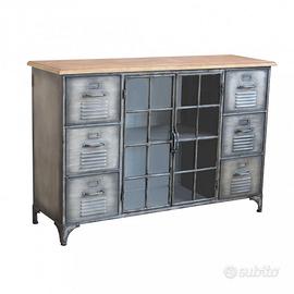 Madia Acciaio Legno 6 Cassetti 2 Ante 124x40x83 cm