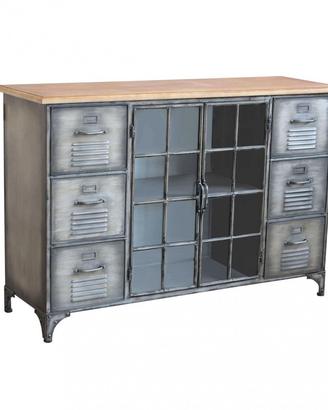 Madia Acciaio Legno 6 Cassetti 2 Ante 124x40x83 cm