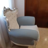 Poltrona stile Luigi XIV - Argento/Azzurro/Panna