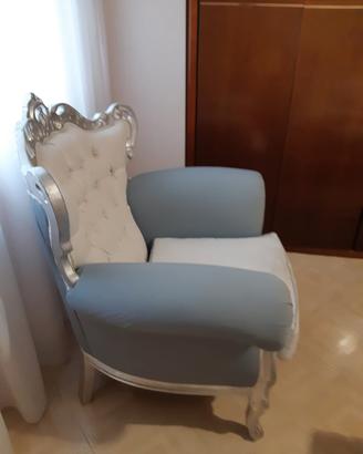 Poltrona stile Luigi XIV - Argento/Azzurro/Panna