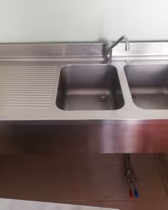 Lavello inox 2 vasche pedali + banco inox e marmo