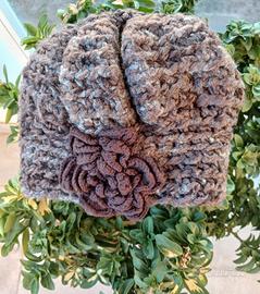 cappello Berretto lana fatto a mano grigio marron