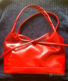 nuovo-Borsa a mano con fiocco color rossetto rosso