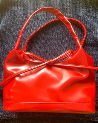 nuovo-Borsa a mano con fiocco color rossetto rosso