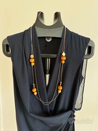 Collana lunga Bonobo due fili legno oro boho