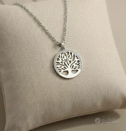 Collana Albero della Vita acciaio inox con strass 