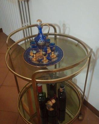 CARRELLO bar  VINTAGE  DORATO in vetro opaco