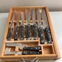 Coltelli e posate inoxpran con cassetta in legno