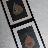 Coppia dipinti di arte indiana su foglia