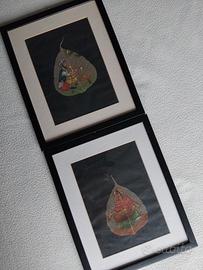 Coppia dipinti di arte indiana su foglia