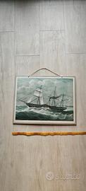 Quadro di formica con nave, mare, tempesta, vintag