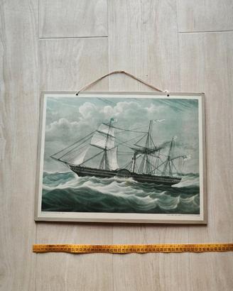 Quadro di formica con nave, mare, tempesta, vintag