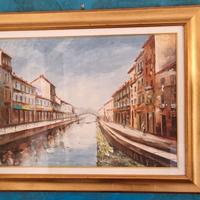 Dipinto "Naviglio Ripa Ticinese" di E. Vergani