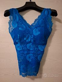 Top blu elettrico pizzo