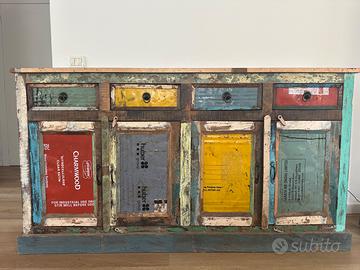 Mobile in legno stile vintage con cassetti in latt