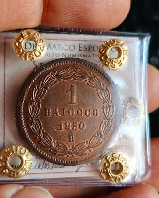 1 BAIOCCO 1850 QFDC PERIZIATO STATO PONTIFICIO