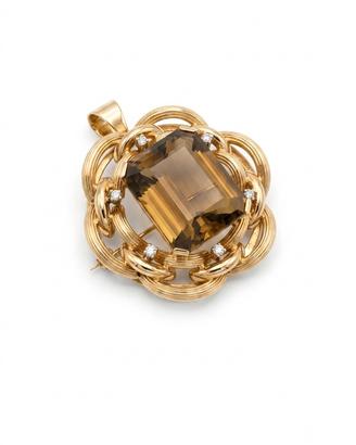 SPILLA E PENDENTE IN ORO CON TOPAZIO E DIAMANTI