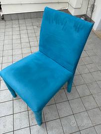 4 sedie in velluto azzurro