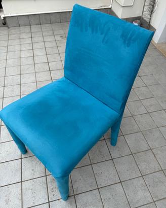 4 sedie in velluto azzurro