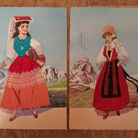 7 cartoline ricamate costumi regionali tradizional
