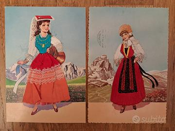7 cartoline ricamate costumi regionali tradizional