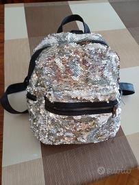 Sequined Silver & Black Mini Backpack