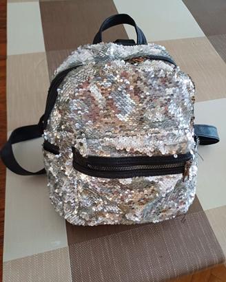 Sequined Silver & Black Mini Backpack