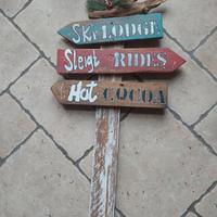 Insegna Natalizia in legno Natale Ski Lodge a mano