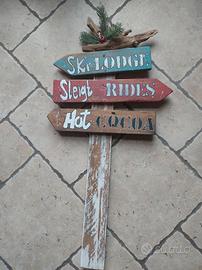 Insegna Natalizia in legno Natale Ski Lodge a mano