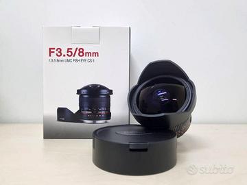 Samyang 8mm fisheye attacco Nikon DX