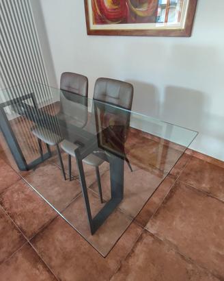 tavolo da pranzo rettangolare cristallo e marmo