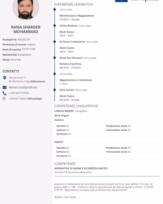 candidatuto  esperienza ,ristorante,hotel, vendite