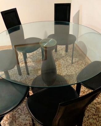 tavolo tondo in cristallo  e 6 sedie