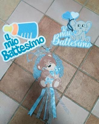 Set Fiocco Nascita + 2 Scritte Polistirolo Battesi